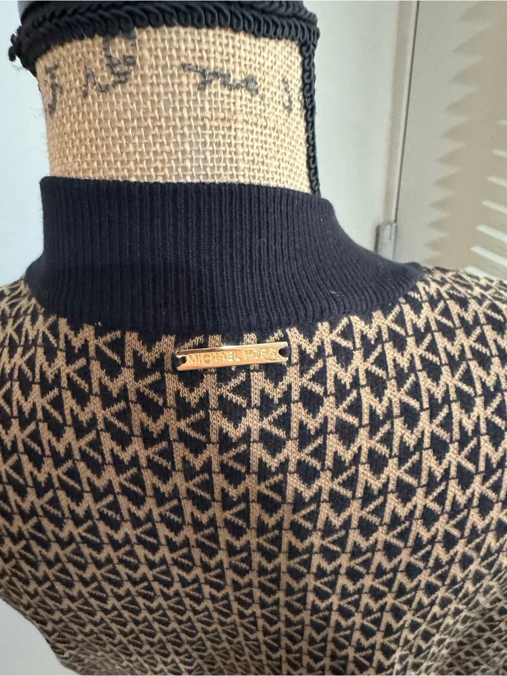 Michael Kors Black & Brown Logo-Pattern Open front cotton blend Cardigan size M